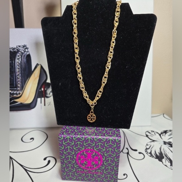2 TORY BURCH Charms on Unbranded Necklaces w/Gift Box & Dust Bags, EUC - Picture 5 of 10